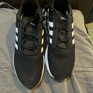 Adidas Men's Black Mesh Sneakers with White Stripes